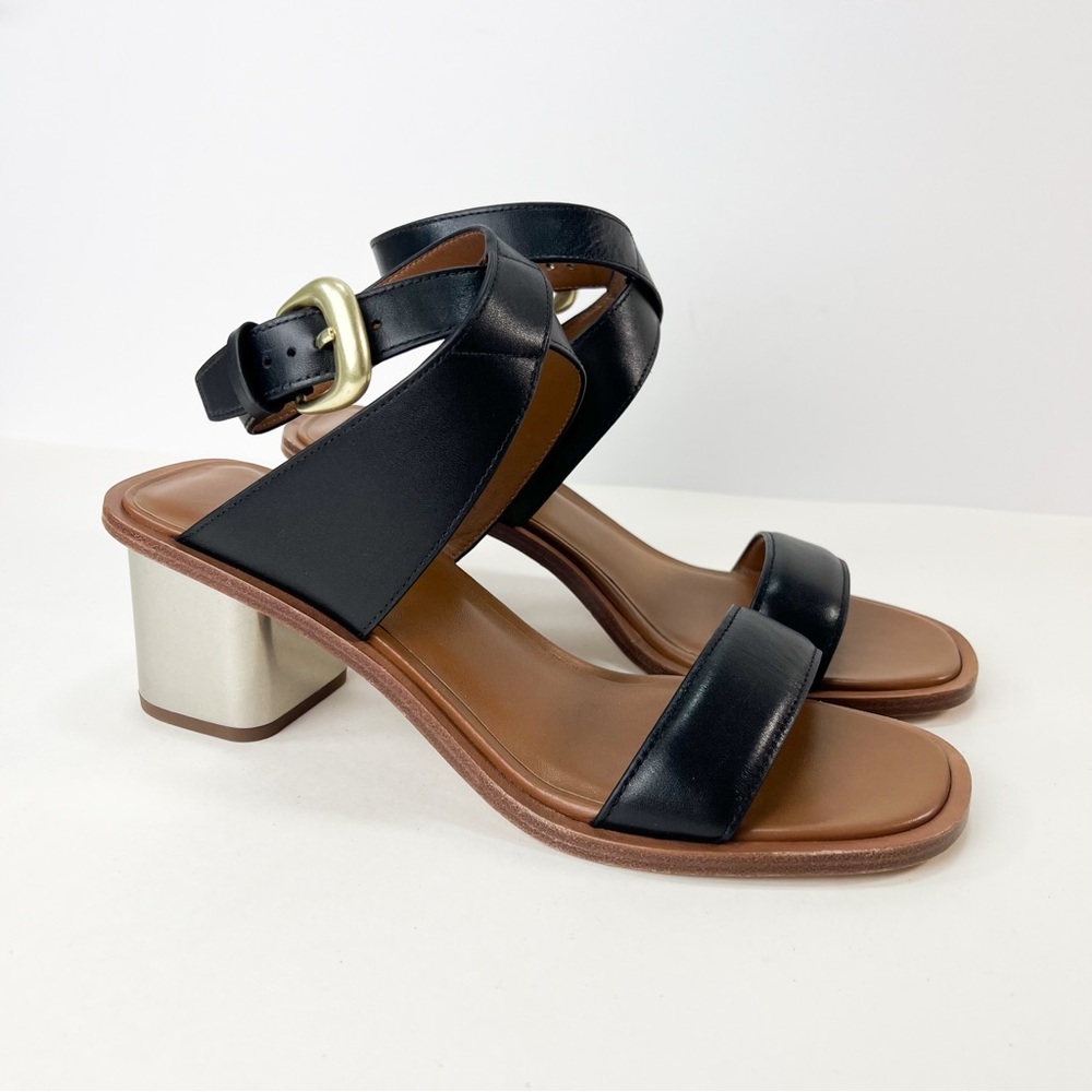Vince Dalia Strappy Sandal Block Heel Black Leather Silver size 10